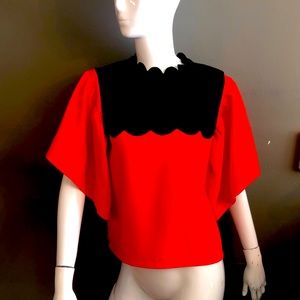 Red & Black scallop Blouuse